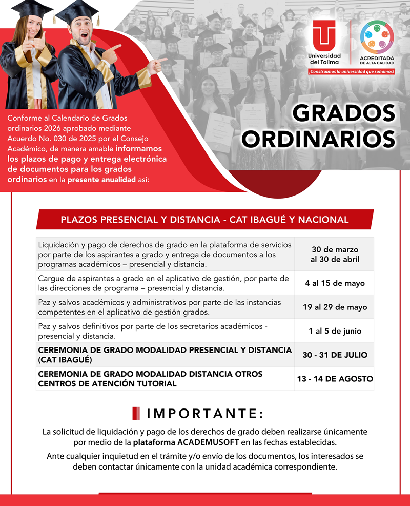 Calendario Grados 2026