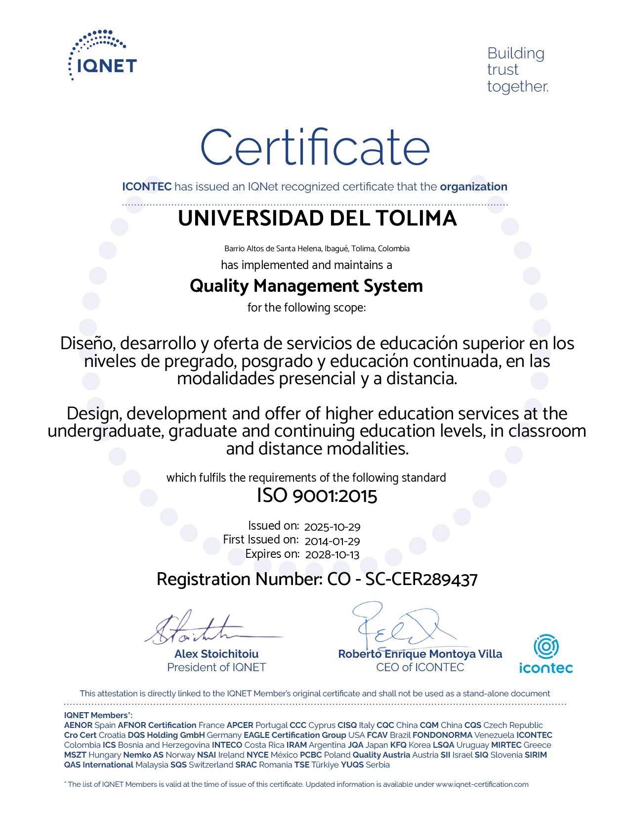Certificado IQNET 2025