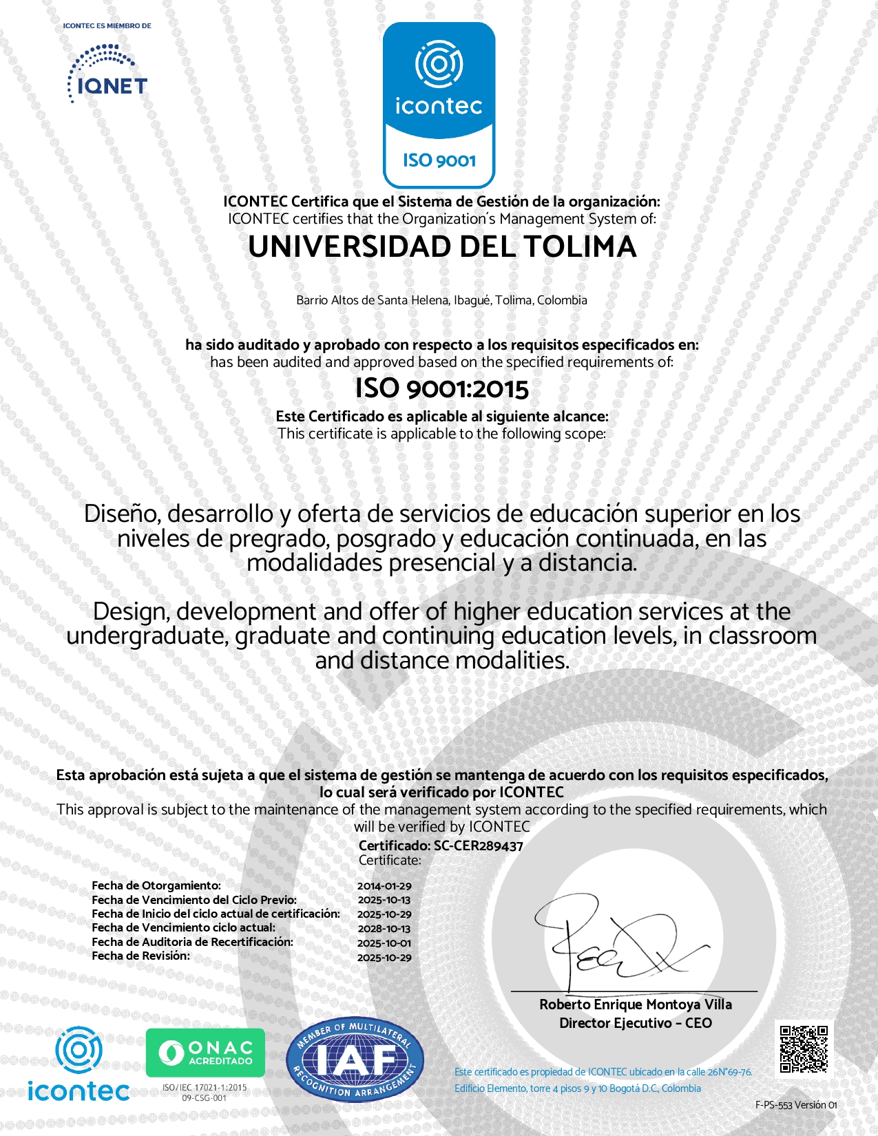 Certificado ISO 9001 2015